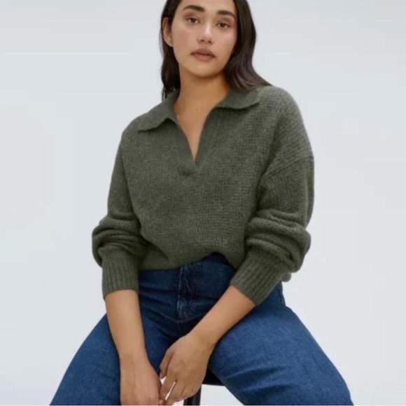 Everlane Sweaters - Everlane Alpaca Blend Polo Sweater Olive Green Size Small